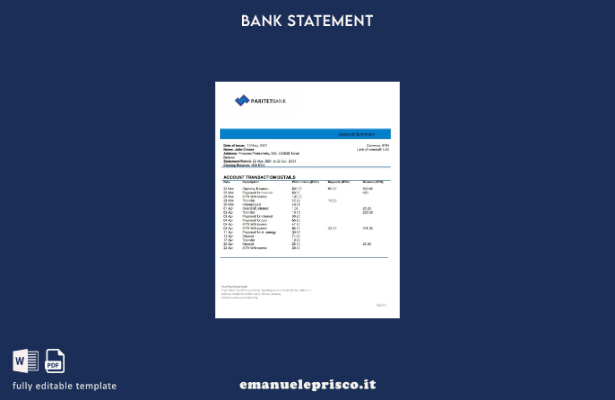 modello word di estratto conto bancario Paritet della Bielorussia in stile verif